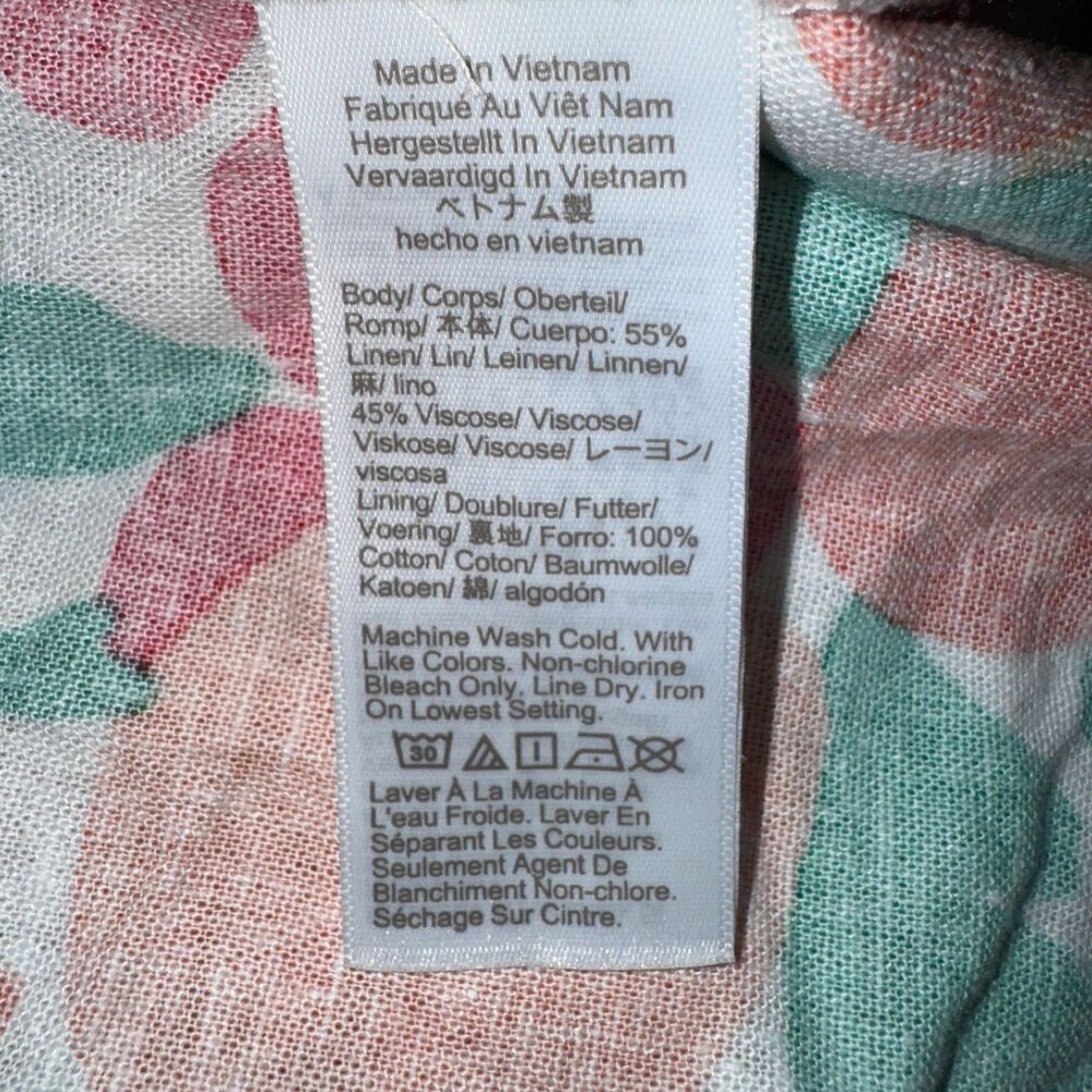 J. Crew Factory Linen Blend Printed Tiered Dress Bright Guava Kiwi 20 Pockets - Picture 4 of 5